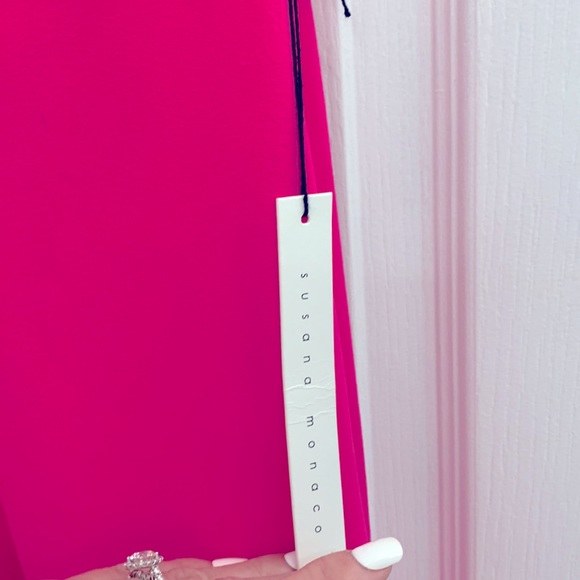 Susana Monaco Ruffled V-Strap Trapeze Dress XS Pink Glo/ Magenta. - Picture 3 of 7